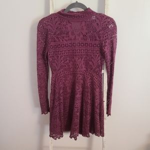 Free People Beach XS Eyelet mock neck long sleeve button back dress